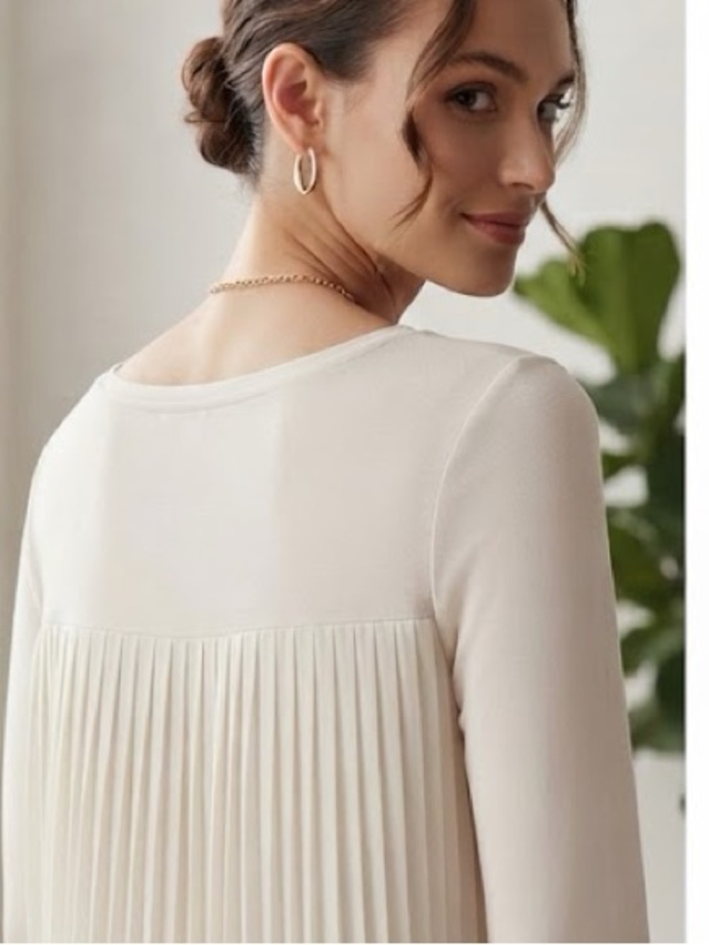 Club Monaco - Pleated Back Long Sleeve Top - in Ivory / Cream Elegant in XS
